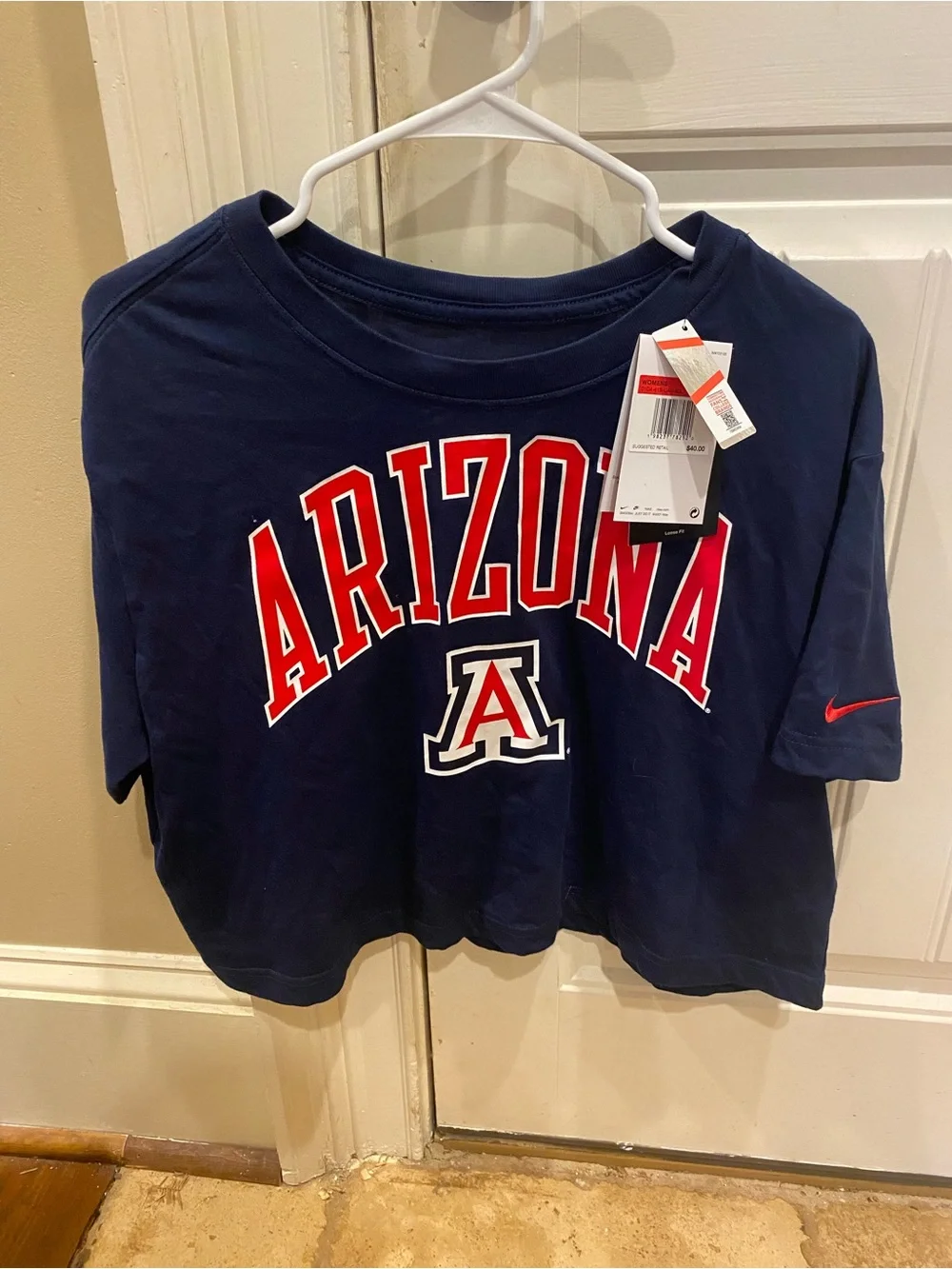 Nike Navy Cropped Crewneck Tee with Red Arizona Logo